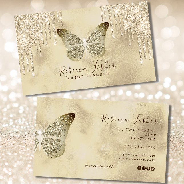 Chic Grunge Rustic Butterfly Ivory Guld-inskjutnin Visitkort (grunge butterfly business cards)