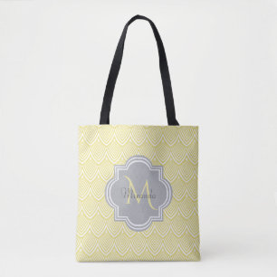 Chic gul Art Deco-skalbanker grått monogram namn Tygkasse