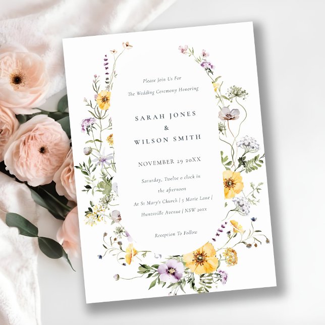 Chic gul syrlilja vildblomma ram bröllopsinbjudan tack kort (Skapare uppladdad)