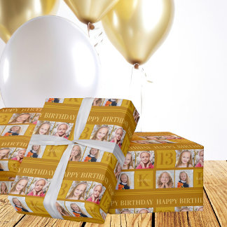 Chic Guld 4 Födelsedagsfest för fotokollage Anpass Presentpapper