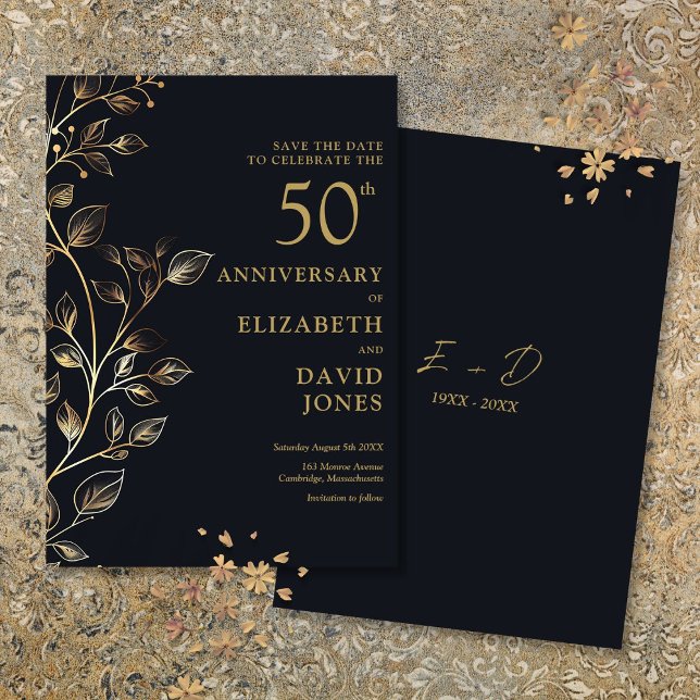Chic Guld 50-års bröllopsdag Spara datumet (Chic Gold 50th Wedding Anniversary Save The Date)