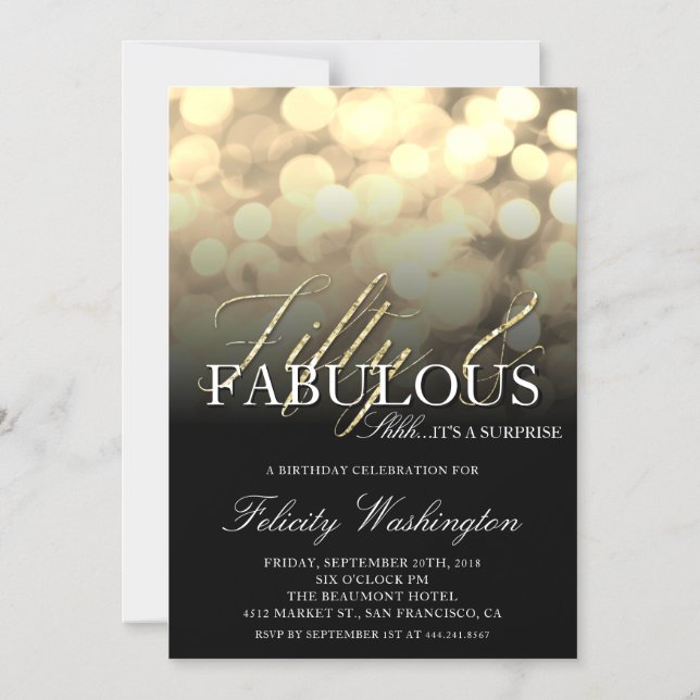 Chic Guld 50 och Fabulous Surprise Party Magnetisk Inbjudningskort (Framsida)