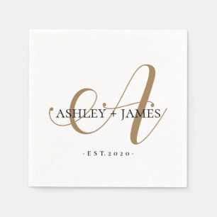 Chic Guld A Monogram Script Namn Bröllop Pappersservett