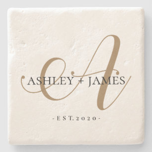 Chic Guld A Monogram Script Namn Bröllop Stenunderlägg