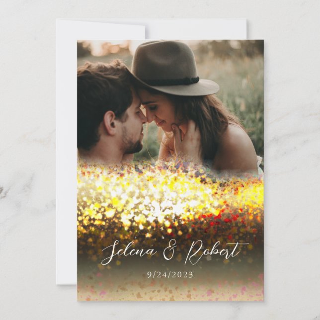 Chic Guld Abstrakt Overlay Photo Bröllop Inbjudningar (Framsida)