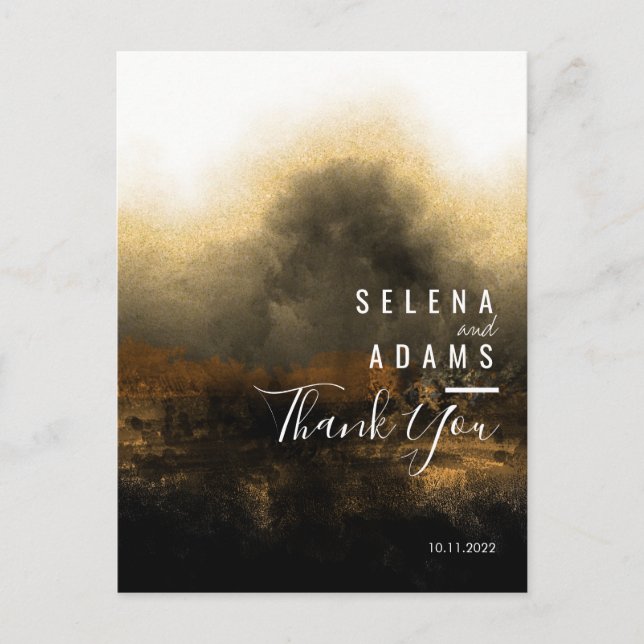 Chic Guld Abstrakt Typografi Bröllop Tack Vykort (Framsida)