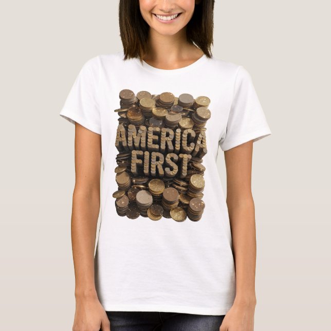 Chic guld AMERIKA FÖRST design T Shirt (Framsida)