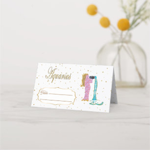 Chic Guld Aquarius Zodiac Birthday Placeringskort