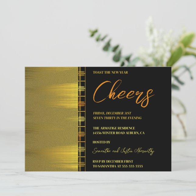 Chic Guld Art Deco - inbjudan för nya år (Stående Fram)