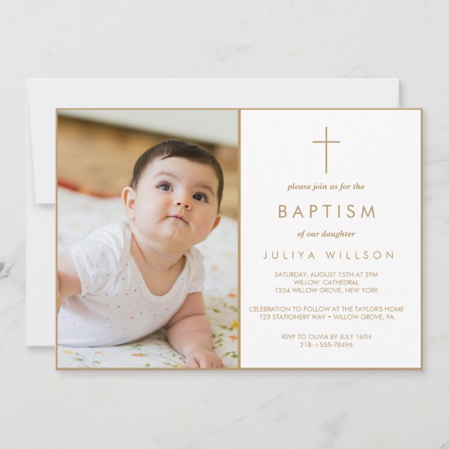 Chic Guld Baptism-foto Inbjudningar (Framsida)