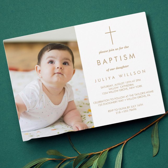 Chic Guld Baptism-foto Inbjudningar (Skapare uppladdad)