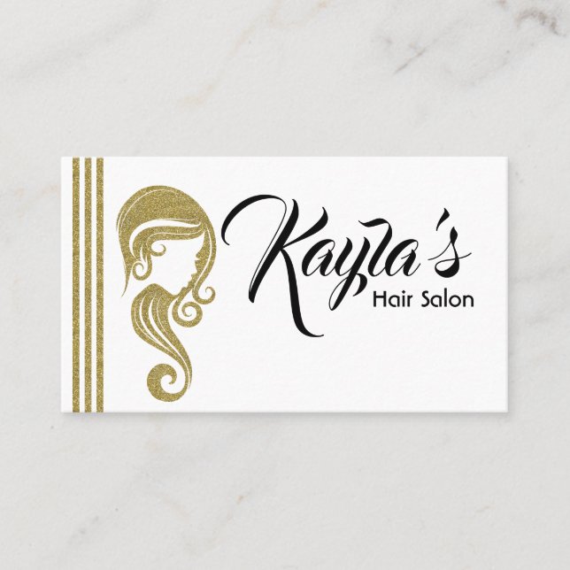 Chic Guld Beauty Girl Hair & Makeup Salon Visitkort (Framsida)