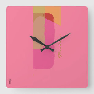 Chic Guld Beige Rosa Orange Abstrakt för Fyrkantig Klocka