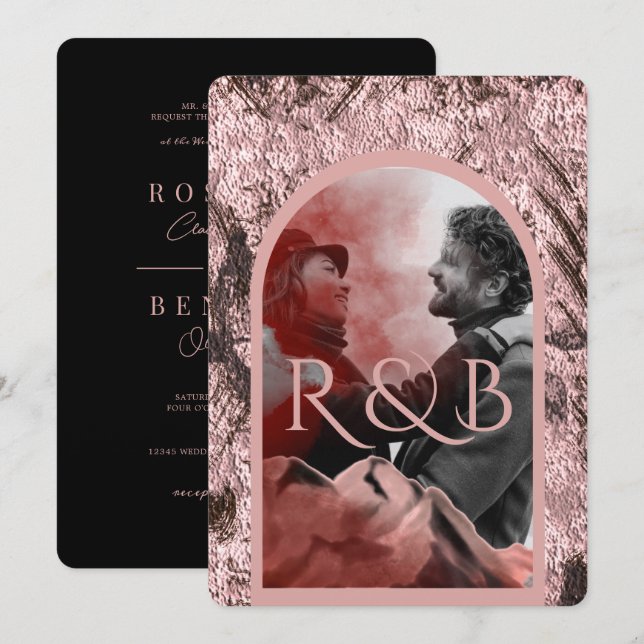 Chic Guld bergsfoto Bröllop Inbjudningar (Fram/baksida)