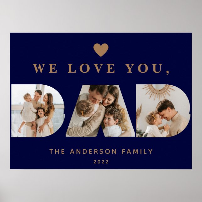 Chic Guld - blå Anpassningsbar med tre Pappa-skrip Poster (Framsidan)