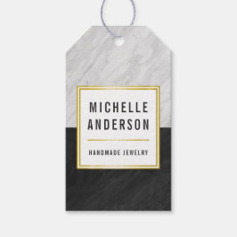 Chic Guld Black and White Marble Handmade Jewelry Presentetikett