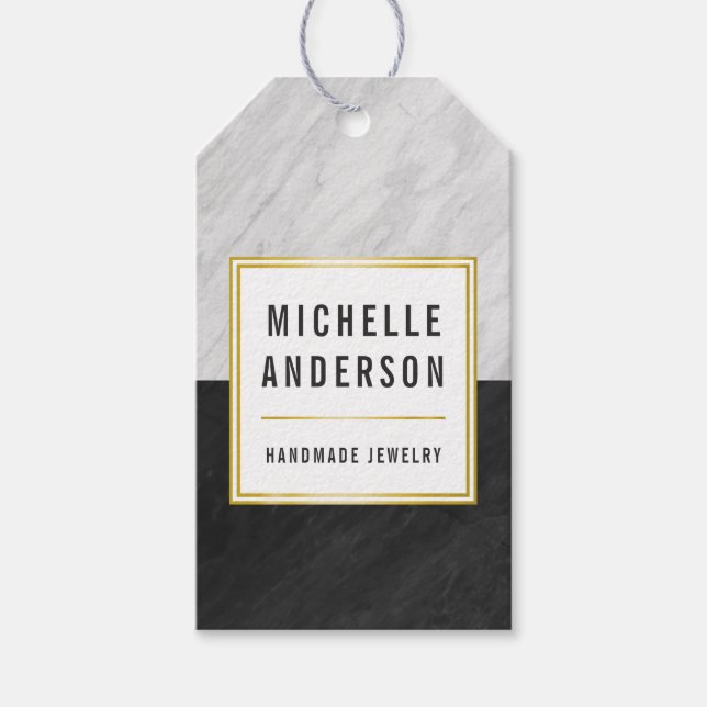 Chic Guld Black and White Marble Handmade Jewelry Presentetikett (Framsidan)