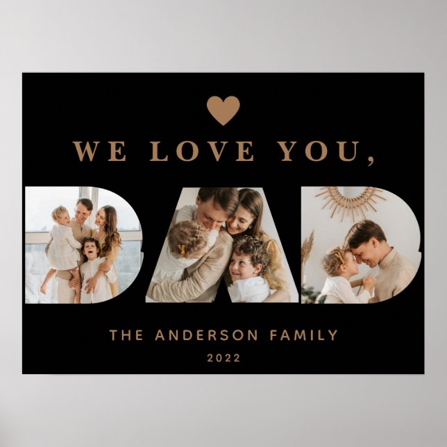 Chic Guld Black Anpassningsbar Tre Pappa-skriptfot Poster (Framsidan)