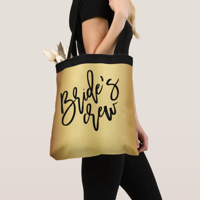 Chic Guld Black Script Bride's Crew Bröllop Tygkasse (Närbild)