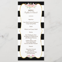 Chic Guld Black White Rand Flowers Bröllop Menu