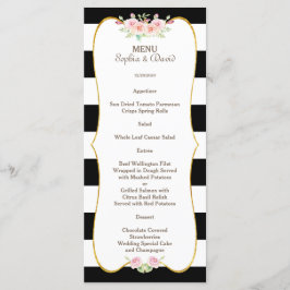 Chic Guld Black White Rand Flowers Bröllop Menu Meny