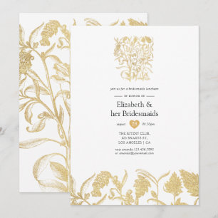 Chic Guld Blommigt Bridesmaids Luncheon Inbjudningar