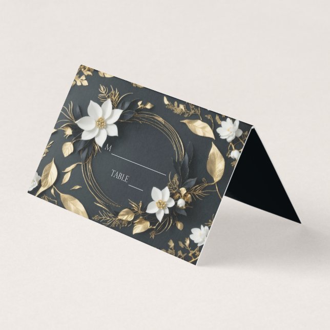 Chic Guld Blommigt Utandning Bröllop Ställe Bordsn Kort (Framsida)