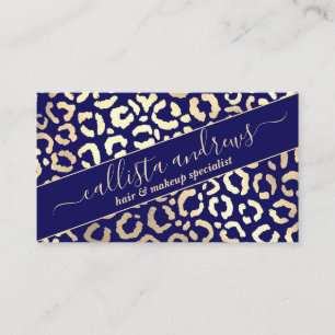Chic Guld Blue Leopard Cheetah Animal Print Visitkort