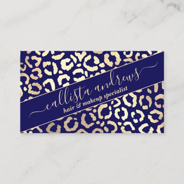 Chic Guld Blue Leopard Cheetah Animal Print Visitkort (Framsida)