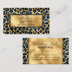 Chic Guld Blue Leopard Skriv ut Trendiget Mode Mod Visitkort