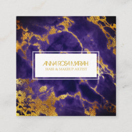 *~* Chic Guld Blue Marble Girly Hair Makeup Fyrkantigt Visitkort
