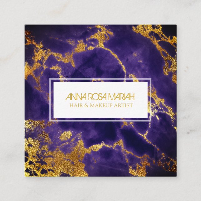 *~* Chic Guld Blue Marble Girly Hair Makeup Fyrkantigt Visitkort (Framsida)