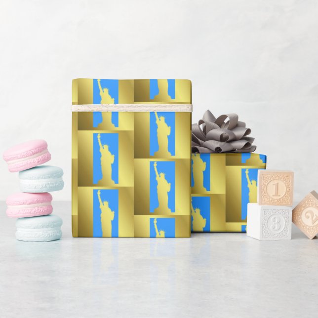 Chic Guld Blue Mönster Frihetsgudinnan New York Presentpapper (Baby Shower)