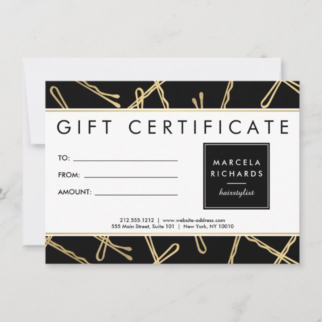 Chic Guld Bobby Stift Hair Stylist Black Gift Card (Framsida)