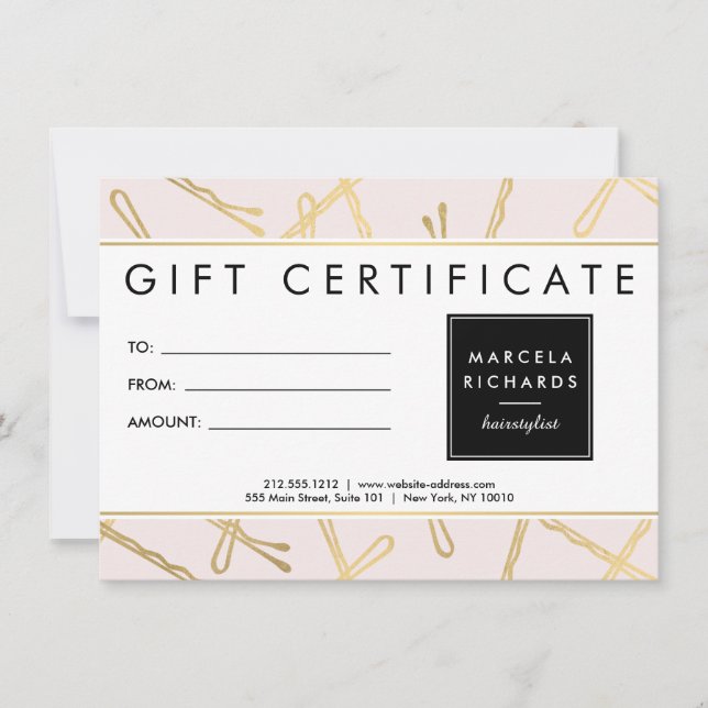 Chic Guld Bobby Stift Hair Stylist Rosa Gift Card (Framsida)