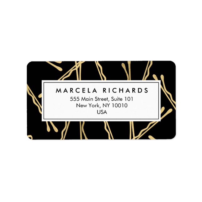 Chic Guld Bobby Stift Hair Stylist Salon Black Adressetikett (Framsidan)