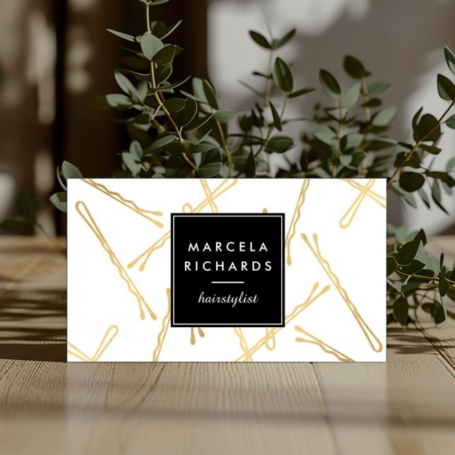 Chic Guld Bobby Stift Hair Stylist Salon Visitkort (Skapare uppladdad)