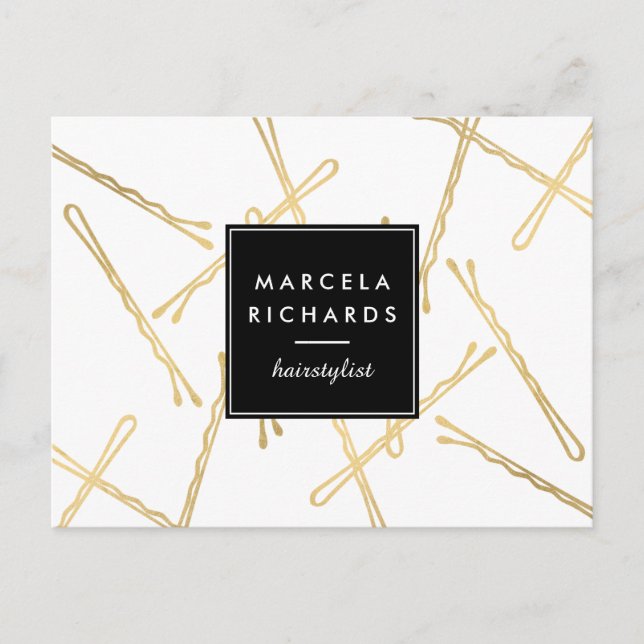 Chic Guld Bobby Stift Hair Stylist Salon Vykort (Framsida)