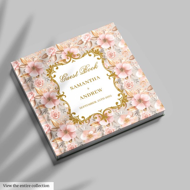 Chic  Guld Boho Bröllop Guest Bok signering (Chic Blush Gold Boho Wedding Guest Book Signing)
