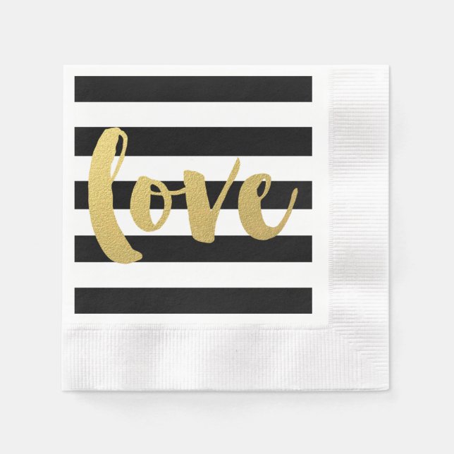 Chic Guld | Bold Black Rand KÄRLEK Napkins Pappersservett (Framsidan)