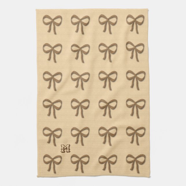 Chic Guld Bow Mönster Cream Beige Kitchen Towel Kökshandduk (Vertikal)