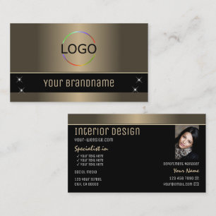 Chic Guld Brown Black Snyggt med Logotyp och foto Visitkort