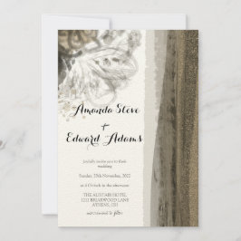 Chic Guld Brown Blommigt Beige Abstrakt Bröllop Inbjudningar