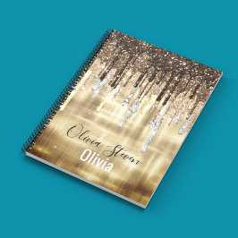 Chic guld brunborsborrar glitter monogram bärbara  anteckningsbok