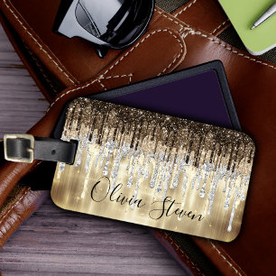 Chic guld brunborst, glitter monogram bagagebricka