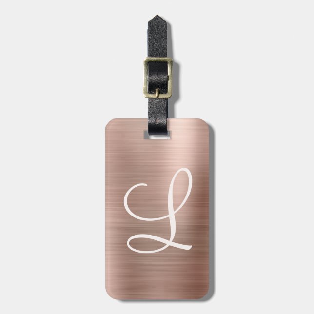 Chic Guld Brushed Metall Rosa Monogram Bagagebricka (Vertikal Framsida)