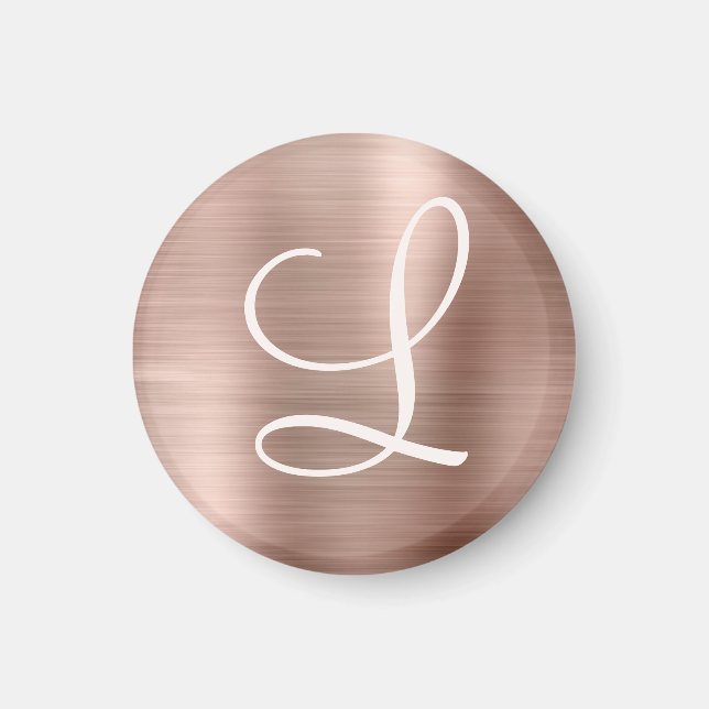 Chic Guld Brushed Metall Rosa Monogram Magnet (Framsidan)