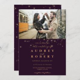 Chic Guld Burgundy Photo Bröllop Inbjudningar