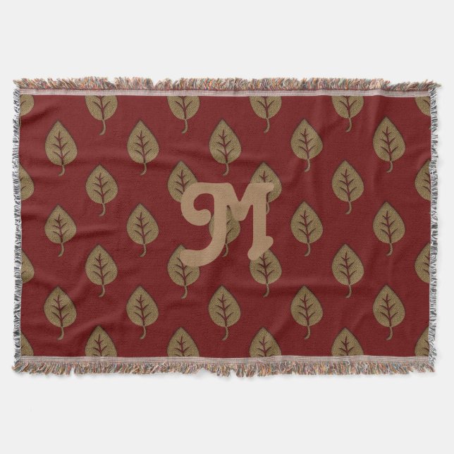 Chic Guld Burgundy Red Löv Anpassningsbar Monogram Filt (Framsidan)