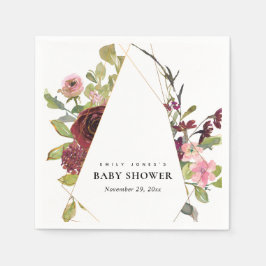 CHIC GULD  BURGUNDY RO BLOMMIGT BABY SHOWER PAPPERSSERVETT